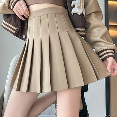 Rudas moteriškas sijonas 2024 m. vasariniai drabužiai moteriškas aukštu juosmeniu Harajuku korėjietiško stiliaus juodas mini klostuotas sijonas mokyklinei mergaičių uniforma