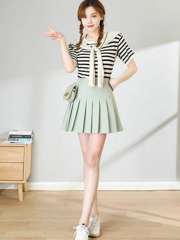 Rudas moteriškas sijonas 2024 m. vasariniai drabužiai moteriškas aukštu juosmeniu Harajuku korėjietiško stiliaus juodas mini klostuotas sijonas mokyklinei mergaičių uniforma