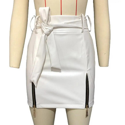 Γυναικείες φούστες PU Δερμάτινο σκίσιμο με δεμένη λεπτομέρεια Μίνι στενή φούστα με σκίσιμο γυναικεία ρούχα στο κάτω μέρος 2023 Νέα μόδα