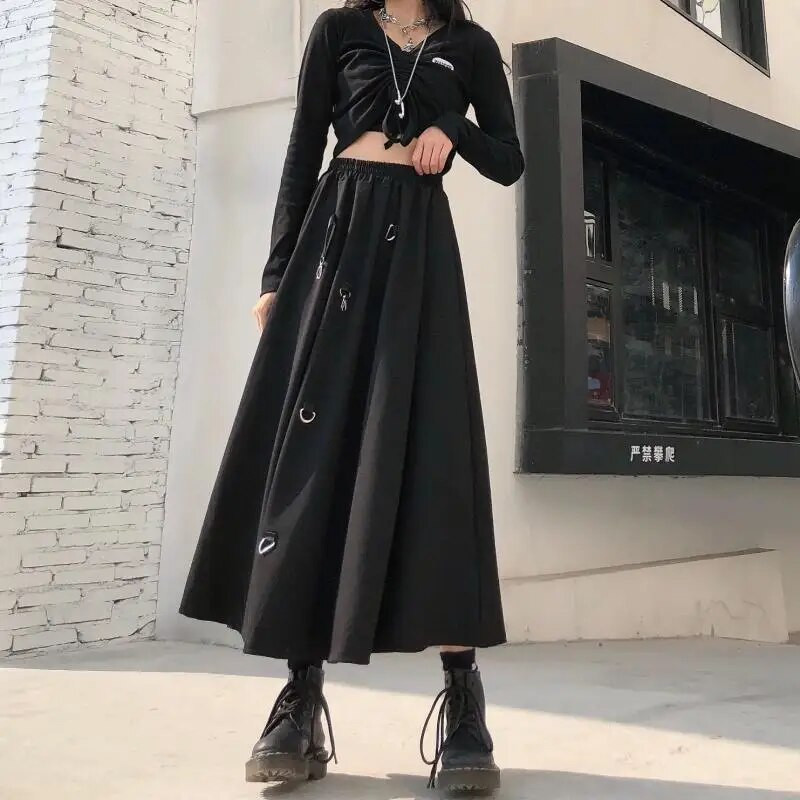 Fuste Femei Harajuku Negru 3XL Vintage Moda BF Stil Empire High Street Doamnelor All-match Casual Faldas Retro Юбка Женская