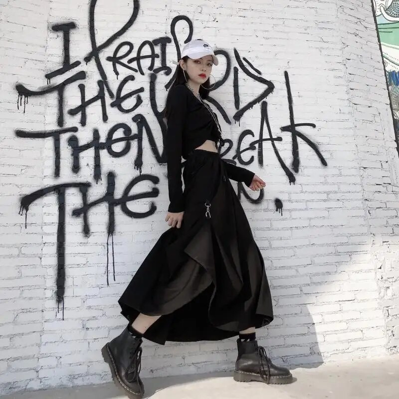 Fuste Femei Harajuku Negru 3XL Vintage Moda BF Stil Empire High Street Doamnelor All-match Casual Faldas Retro Юбка Женская