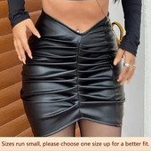 Modna plisirana pu ženska suknja čiste boje s omotom na bokovima Mini suknja elegantnog temperamenta kratke dame