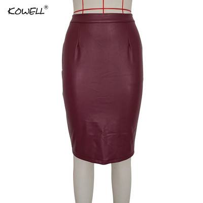 Νέο στυλ 2019 Ψηλόμεση σπαστή PU φούστα Γυναικεία μόδα Zipper Plus Velvet Casual Φούστες Γυναικεία Μαύρη Δερμάτινη Pencil Φούστα