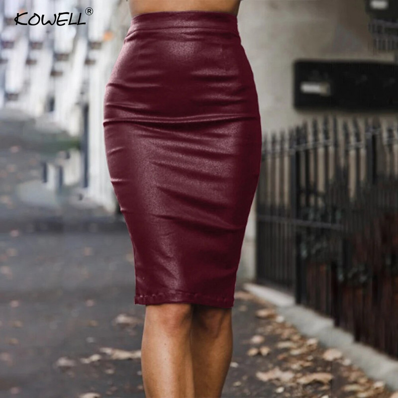 Νέο στυλ 2019 Ψηλόμεση σπαστή PU φούστα Γυναικεία μόδα Zipper Plus Velvet Casual Φούστες Γυναικεία Μαύρη Δερμάτινη Pencil Φούστα
