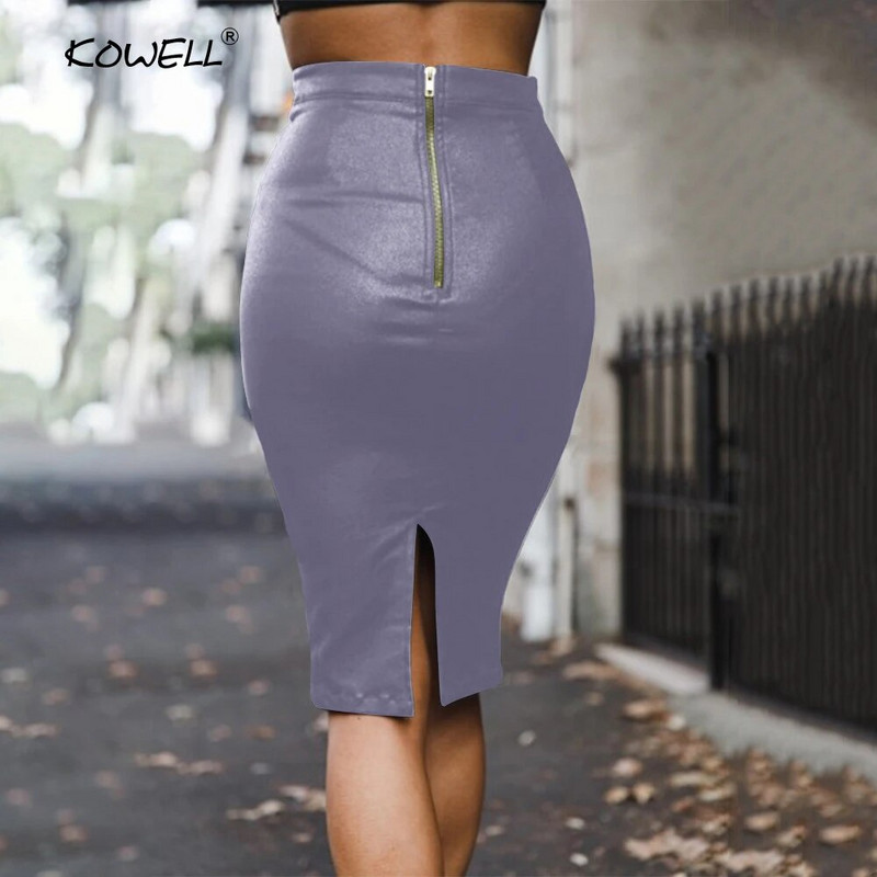Νέο στυλ 2019 Ψηλόμεση σπαστή PU φούστα Γυναικεία μόδα Zipper Plus Velvet Casual Φούστες Γυναικεία Μαύρη Δερμάτινη Pencil Φούστα