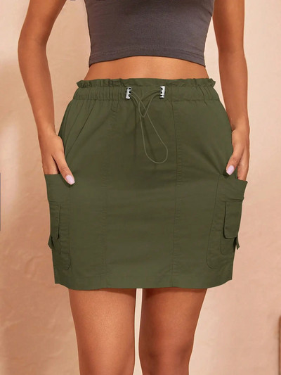 Ženska modna kargo mini suknja Vintage elegantna elastična papirnata vrećica s džepovima sa strane, ležerna kratka suknja a kroja Mujer