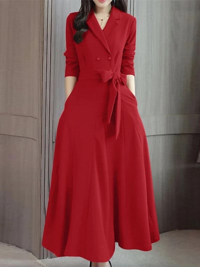 ZANZEA Párty A-Line oblek golier dlhé košeľové šaty dámske šaty s dlhým rukávom elegantné maxi šaty vesta 2023 jeseň obväz ležérny župan