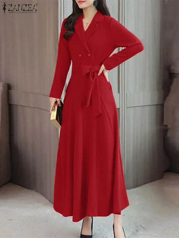 ZANZEA Párty A-Line oblek golier dlhé košeľové šaty dámske šaty s dlhým rukávom elegantné maxi šaty vesta 2023 jeseň obväz ležérny župan