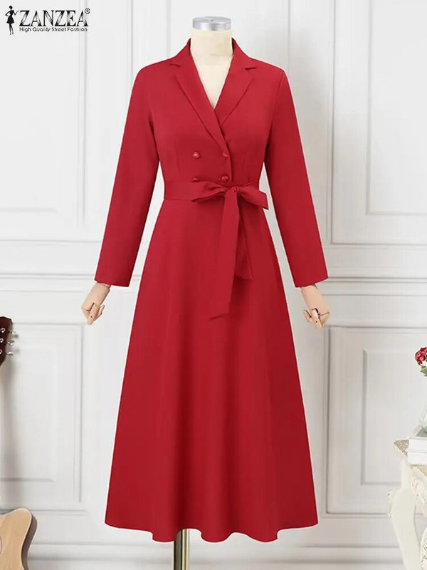 ZANZEA Párty A-Line oblek golier dlhé košeľové šaty dámske šaty s dlhým rukávom elegantné maxi šaty vesta 2023 jeseň obväz ležérny župan