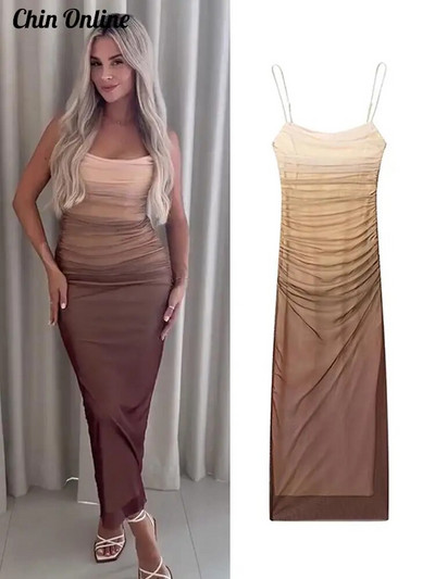 Szexi tüll strandruha Női nyakkendő festék ujjatlan Bodycon női maxi ruhák szögletes gallér nyári spagettipántos Vestido