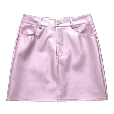 Καλοκαιρινή Γυναικεία Κορεάτικη Μίνι Κοντή Φούστα Γυναικεία Μασίφ Τσέπες Pu Δερμάτινη Φούστα σε Α γραμμή Casual Σέξι Πακέτο Γυναικεία φούστες