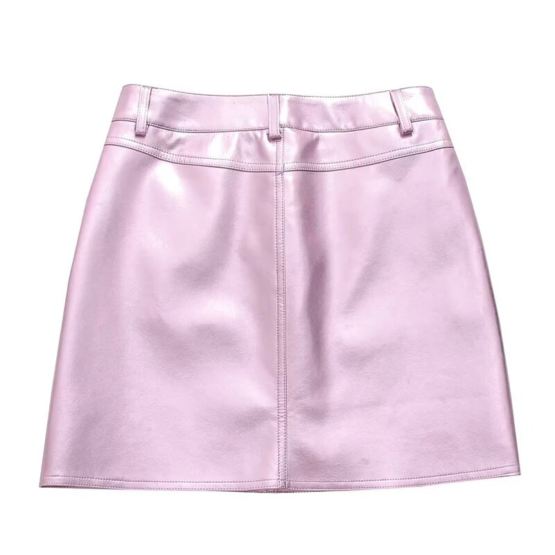 Καλοκαιρινή Γυναικεία Κορεάτικη Μίνι Κοντή Φούστα Γυναικεία Μασίφ Τσέπες Pu Δερμάτινη Φούστα σε Α γραμμή Casual Σέξι Πακέτο Γυναικεία φούστες