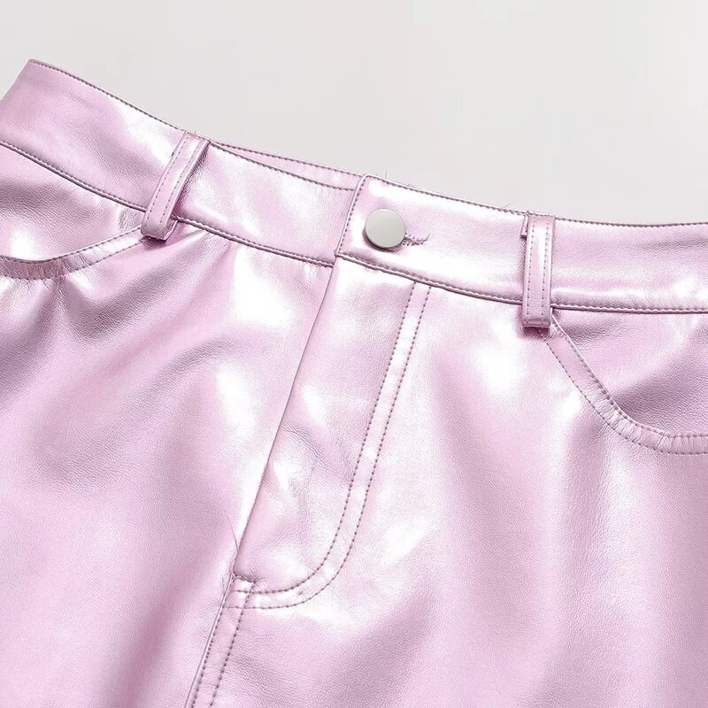 Καλοκαιρινή Γυναικεία Κορεάτικη Μίνι Κοντή Φούστα Γυναικεία Μασίφ Τσέπες Pu Δερμάτινη Φούστα σε Α γραμμή Casual Σέξι Πακέτο Γυναικεία φούστες