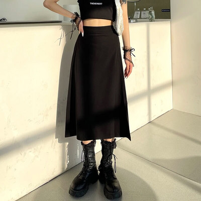 Szoknyák Női Alkalmi Szilárd oldalsó hasítékos divat Elegáns, édes, lábszárközépig érő nyári magas derekú koreai stílus Aszimmetrikus Egyszerű új