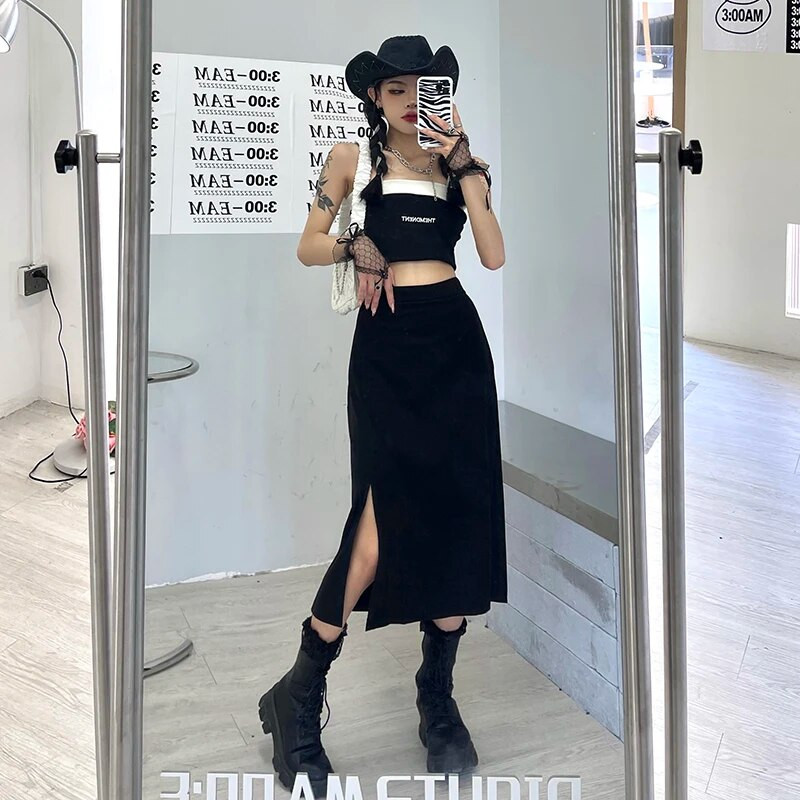 Szoknyák Női Alkalmi Szilárd oldalsó hasítékos divat Elegáns, édes, lábszárközépig érő nyári magas derekú koreai stílus Aszimmetrikus Egyszerű új