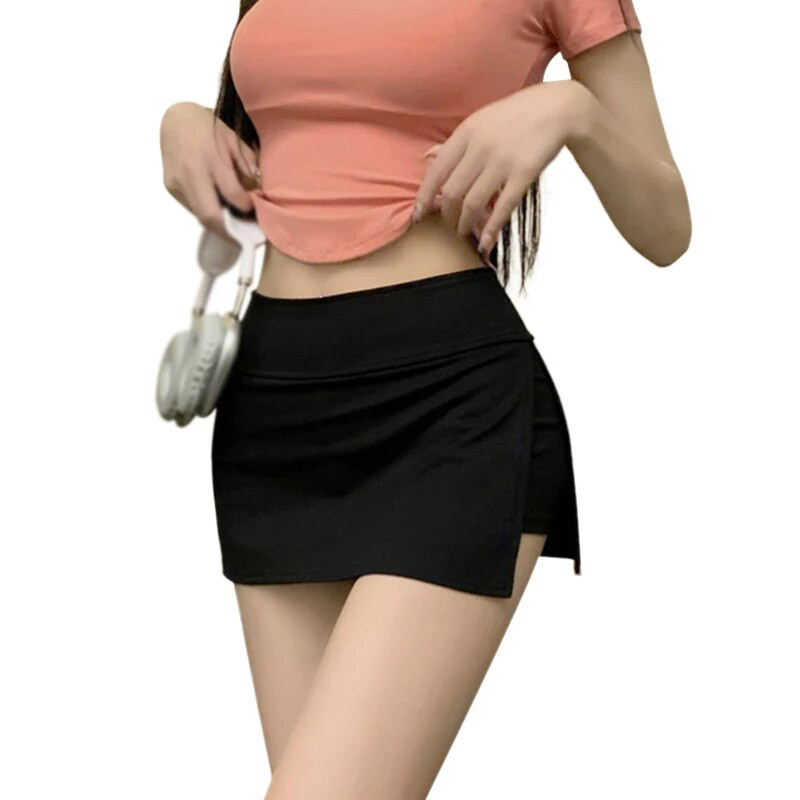 Moteriškos korėjietiškos versijos pussijonas su šoniniais įskilimais nuo blizgesio laisvalaikio sportinės jogos pussijoninės kelnės