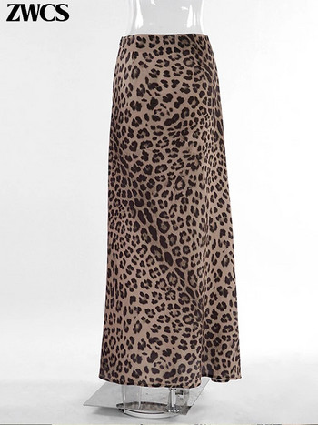 Леопардови поли с тромпет Дамски секси обгръщащи се ханш Русалка Драпирана пола с цип с дължина до пода 2024 Пролет Лято Ново дамско улично облекло