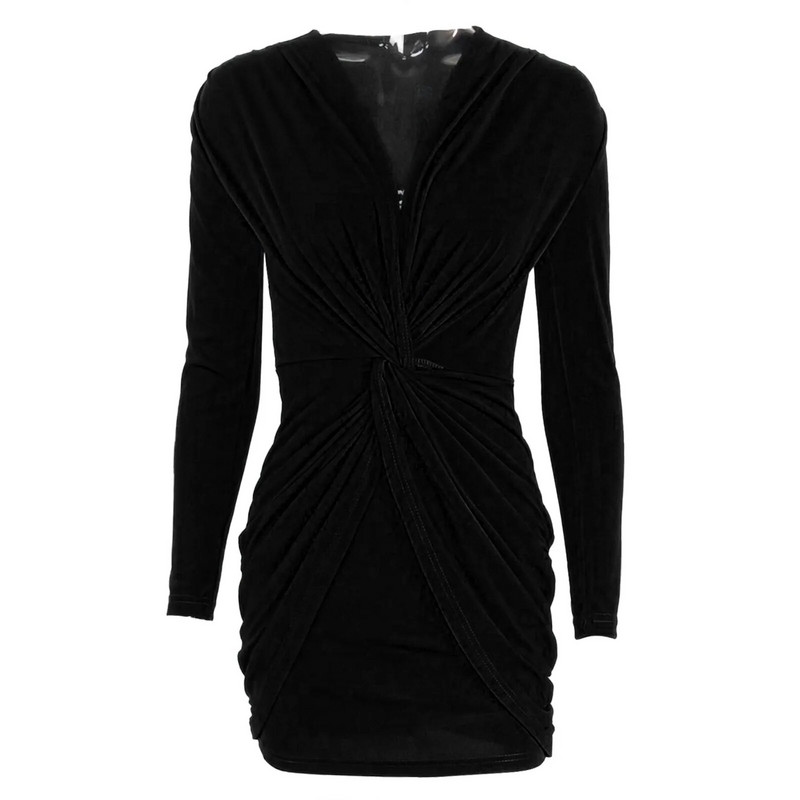 Κομψό γυναικείο φόρεμα με βαθύ V λαιμόκοψη Γυναικείο μακρυμάνικο μονόχρωμο μανι φορέματα σέξι υφή στενό πακέτο Hip party Dress Vestidos