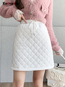 Eotvotee női szoknyák ősz tél 2023 új steppelt pamut párnázott, elasztikus, magas derékú szoknya elegáns vonalvezetésű, fűzős miniszoknya