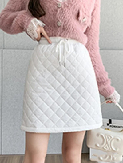 Eotvotee női szoknyák ősz tél 2023 új steppelt pamut párnázott, elasztikus, magas derékú szoknya elegáns vonalvezetésű, fűzős miniszoknya