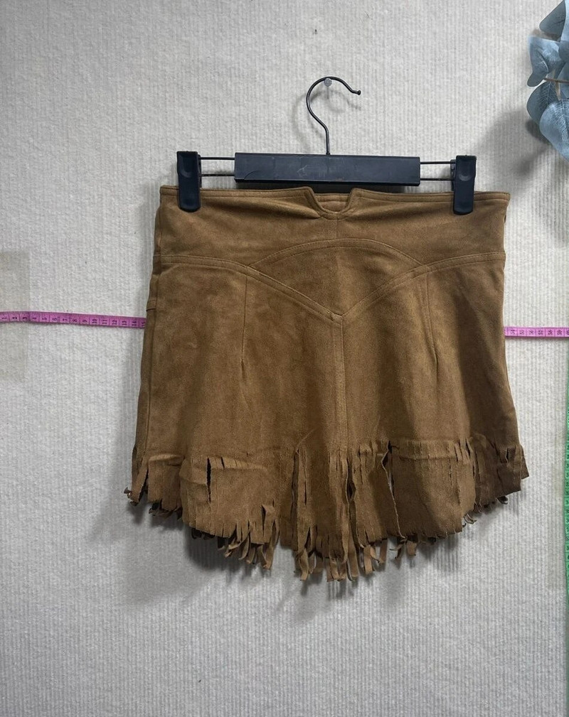 Nova Y2k Harajuku elastična mini suknja od jelenje kože zgodna djevojka, seksi nepravilne resice, retro zapadnjačke osobnosti, modne kaubojske suknje