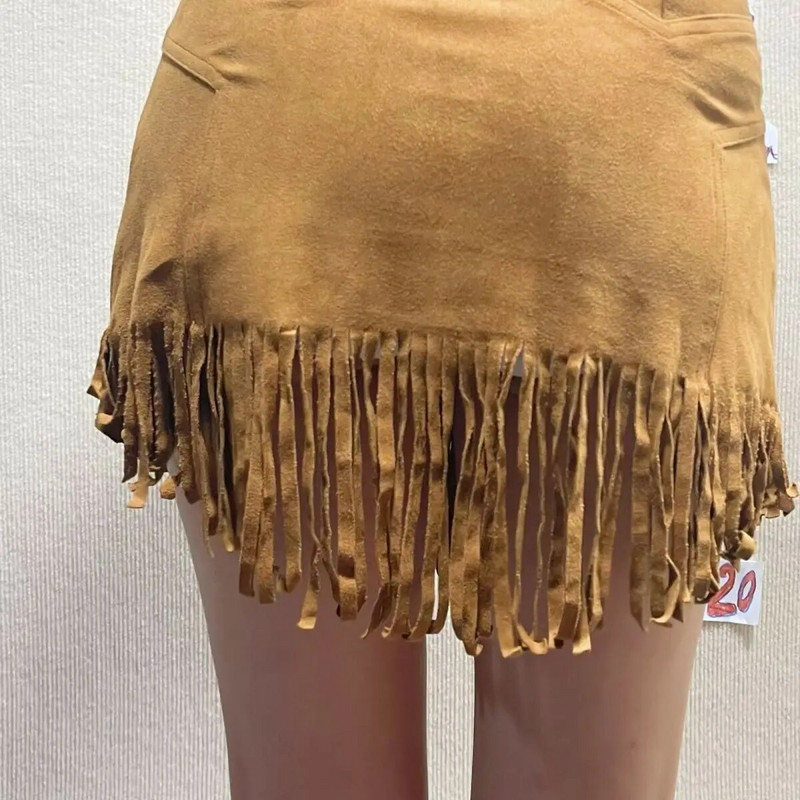 Nova Y2k Harajuku elastična mini suknja od jelenje kože zgodna djevojka, seksi nepravilne resice, retro zapadnjačke osobnosti, modne kaubojske suknje
