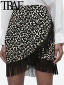 TRAF GAL 2023 m. vasaros moterų senoviniai marginti sijonai, šoniniai užtrauktukai su kutu apvadu, mažas moteriškas sijonas Elegantiški sijonai aukštu juosmeniu Y2K