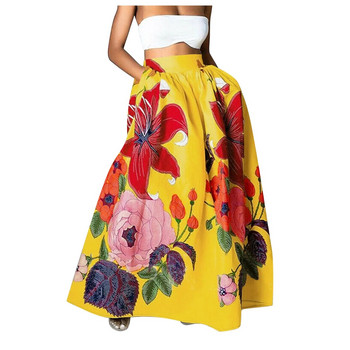 Bohemian Floral Print Maxi Φούστες για Γυναικείες Ψηλόμεση Party Τσέπες Παραλία Μακριές πλισέ φούστες 2023 New Plus Size Юбка Женская