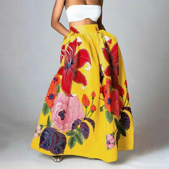 Bohemian Floral Print Maxi Φούστες για Γυναικείες Ψηλόμεση Party Τσέπες Παραλία Μακριές πλισέ φούστες 2023 New Plus Size Юбка Женская