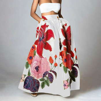 Bohemian Floral Print Maxi Φούστες για Γυναικείες Ψηλόμεση Party Τσέπες Παραλία Μακριές πλισέ φούστες 2023 New Plus Size Юбка Женская