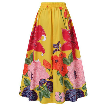 Bohemian Floral Print Maxi Φούστες για Γυναικείες Ψηλόμεση Party Τσέπες Παραλία Μακριές πλισέ φούστες 2023 New Plus Size Юбка Женская