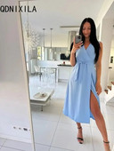 Elegantna šik haljina košulja, ljetna nova moda, seksi haljina bez rukava, haljina s V-izrezom i stražnjicom za žene, uredska ženska haljina za zabavu