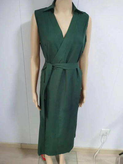 Elegantna šik haljina košulja, ljetna nova moda, seksi haljina bez rukava, haljina s V-izrezom i stražnjicom za žene, uredska ženska haljina za zabavu