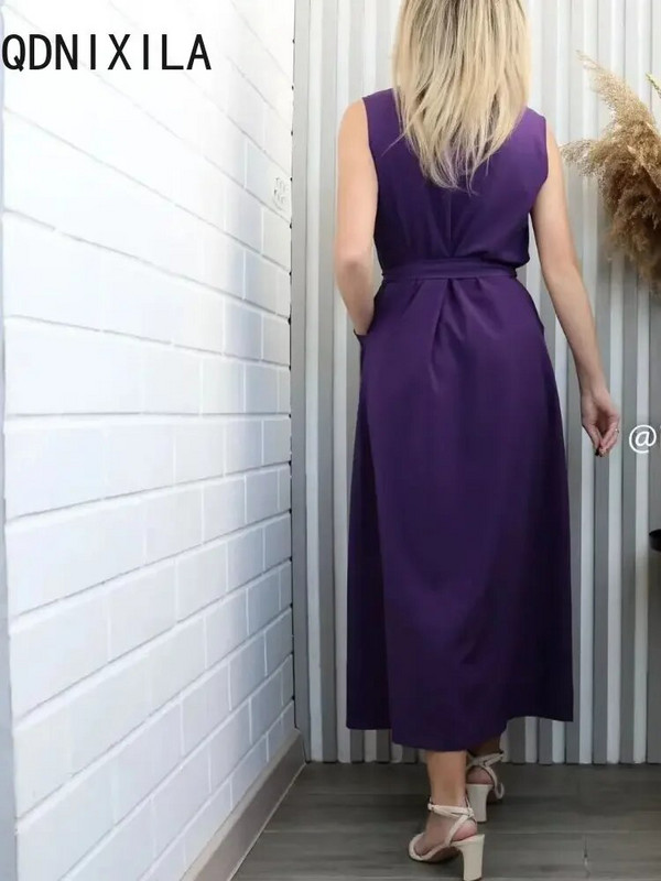 Elegantna šik haljina košulja, ljetna nova moda, seksi haljina bez rukava, haljina s V-izrezom i stražnjicom za žene, uredska ženska haljina za zabavu
