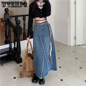 S-XXL Y2K Vintage duga traper suknja srednje dužine Ženska ljetna korejska moda Estetski remeni visokog struka Traperice a kroja Ženske