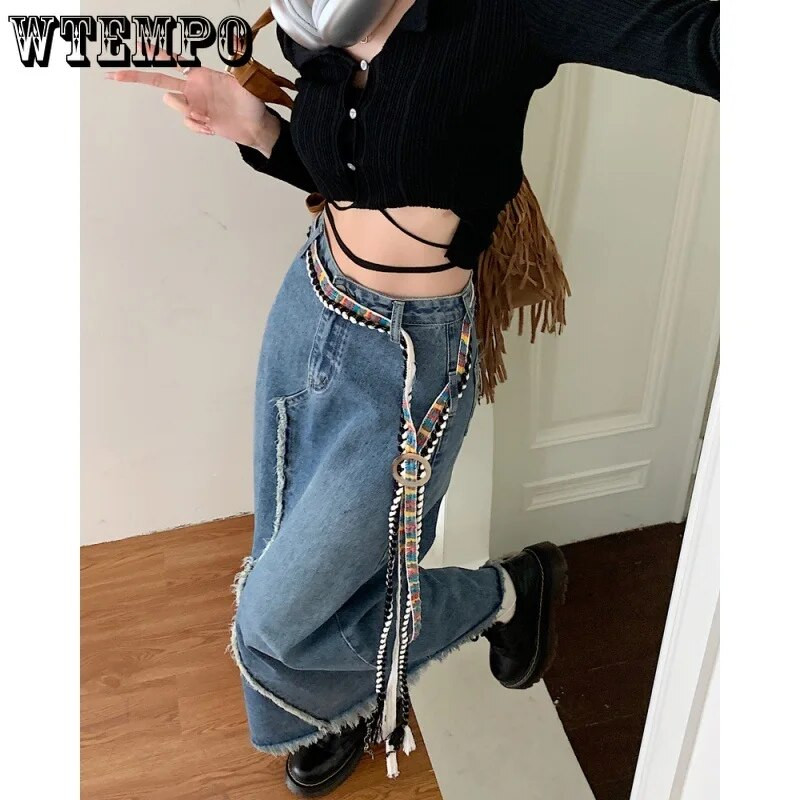 S-XXL Y2K Vintage duga traper suknja srednje dužine Ženska ljetna korejska moda Estetski remeni visokog struka Traperice a kroja Ženske