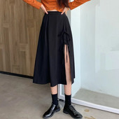 Női divatos oldalra osztott szoknya nyári vékony, közepes hosszúságú szoknya tömör coloe női szabálytalan fűzős szoknyák