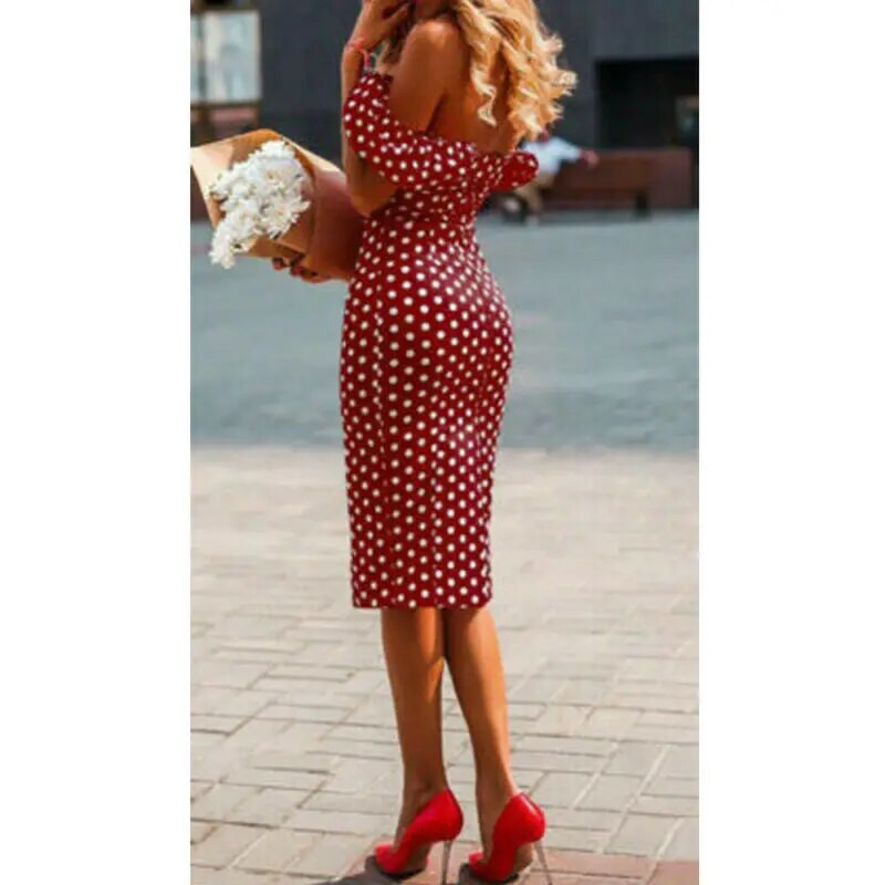 Bodycon haljina Ljetna ženska bandage ogrtač Dugi ogrtač bez rukava s volanima Bodycon haljina na točkice Večernja haljina za zabavu Robe Femme