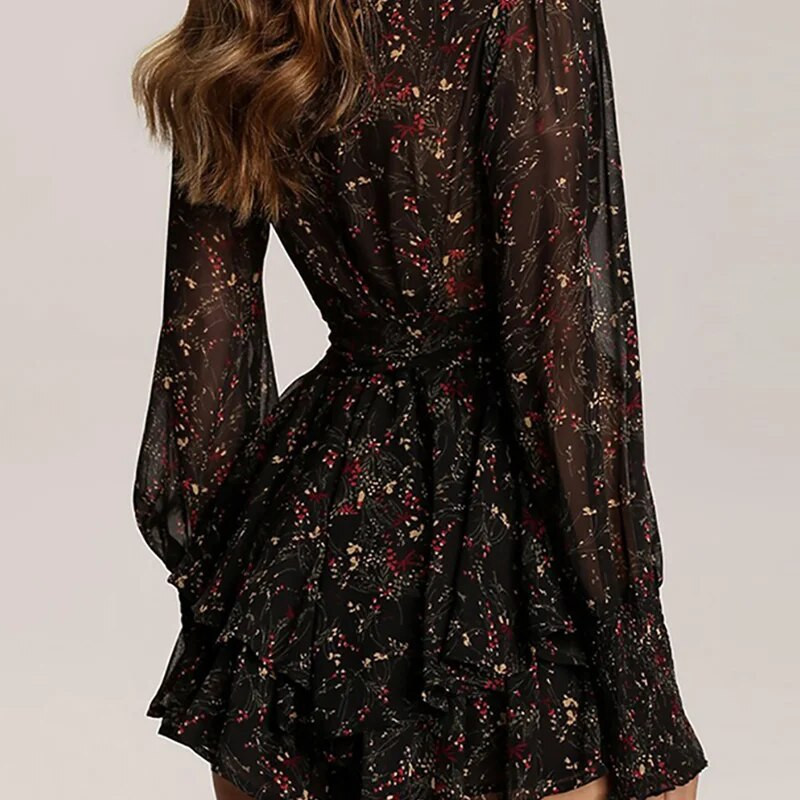 Proljetna haljina s cvjetnim uzorkom u vintage stilu od šifona Ženska ležerna haljina A-kroja s volanima dugih rukava Ljeto 2023. Ženska mini haljina za zabavu