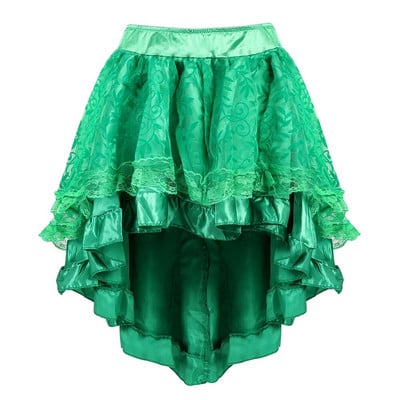 Fusta gotică din dantelă Steampunk Dantela florală asimetrică Fuste cu volane înalte și joase pentru femei Corset asortat Fusta burlescă victoriană