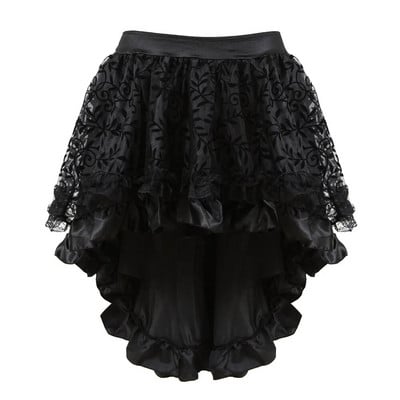 Fusta gotică din dantelă Steampunk Dantela florală asimetrică Fuste cu volane înalte și joase pentru femei Corset asortat Fusta burlescă victoriană