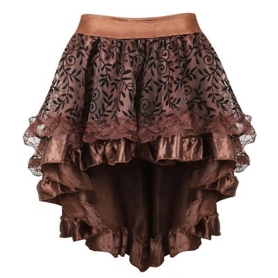 Fusta gotică din dantelă Steampunk Dantela florală asimetrică Fuste cu volane înalte și joase pentru femei Corset asortat Fusta burlescă victoriană