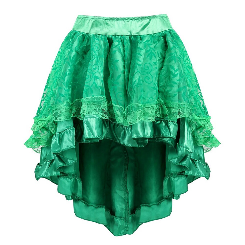 Fusta gotică din dantelă Steampunk Dantela florală asimetrică Fuste cu volane înalte și joase pentru femei Corset asortat Fusta burlescă victoriană