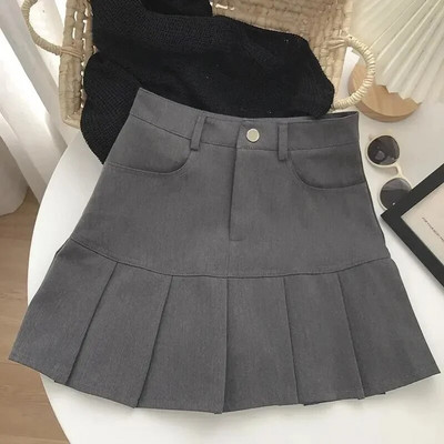 Ženska plisirana suknja visokog struka y2k Ljetne ležerne Kawaii A kroja Karirane crne teniske japanske školske uniforme Mini suknje za djevojčice