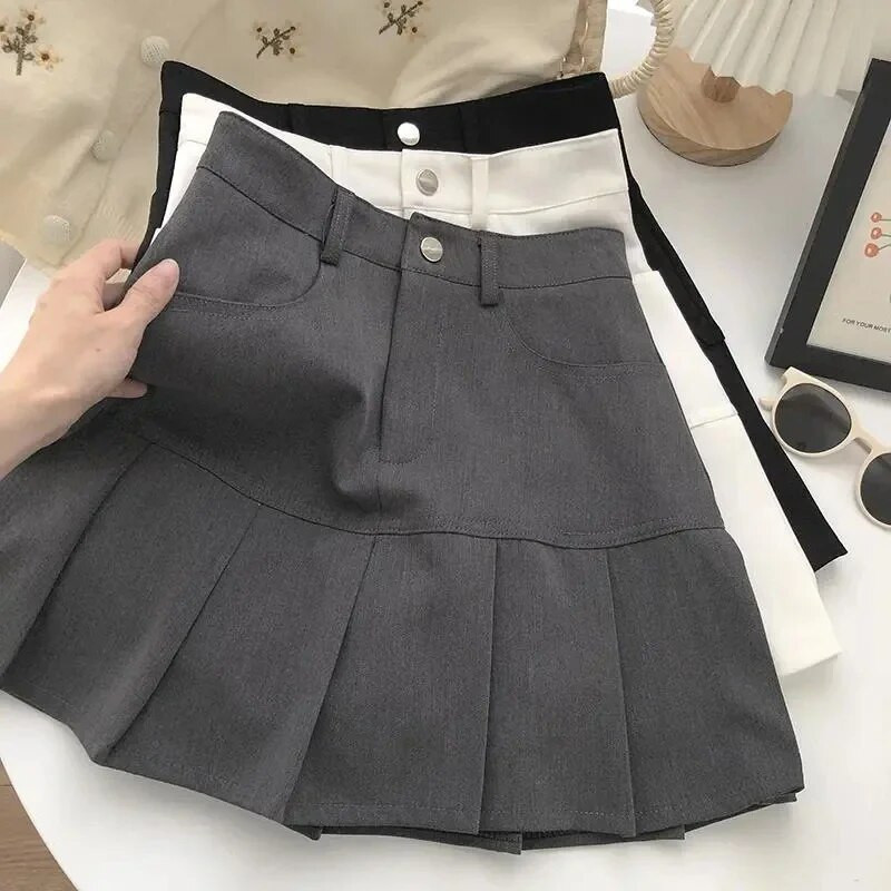 Ženska plisirana suknja visokog struka y2k Ljetne ležerne Kawaii A kroja Karirane crne teniske japanske školske uniforme Mini suknje za djevojčice