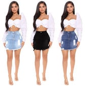 2023 Fusta scurtă de vară cu nasturi înalți din denim ocazional talie femei gaură cu ciucuri denim saia blugi mini fustă fustă de buzunar