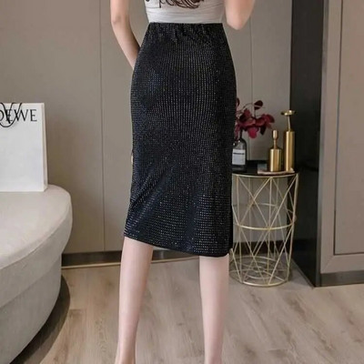 Ženska haljina Jednobojna Empire Fashion Diamonds Elastična uska suknja do sredine potkoljenice Seksi korejske ženske suknje u stilu Euro-Americe