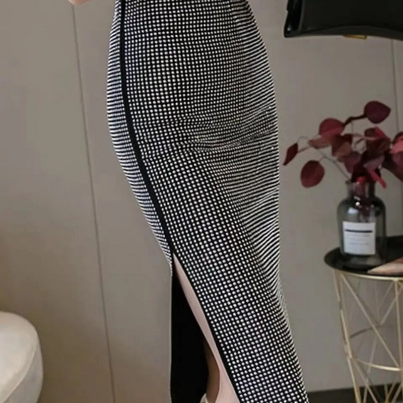 Ženska haljina Jednobojna Empire Fashion Diamonds Elastična uska suknja do sredine potkoljenice Seksi korejske ženske suknje u stilu Euro-Americe