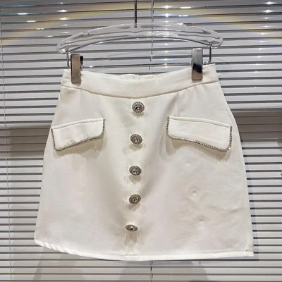 PREPOMP 2022 Summer New Design Κουμπιά με μονό στήθος Rhinestone Μαύρη Λευκή καρό κοντή μίνι φούστα Γυναικεία GB269