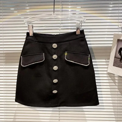 PREPOMP 2022 Summer New Design Κουμπιά με μονό στήθος Rhinestone Μαύρη Λευκή καρό κοντή μίνι φούστα Γυναικεία GB269